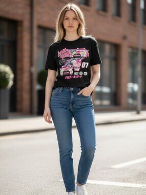 Hello Kitty Racing Graphic Tee Black Pink Sanrio Size XL